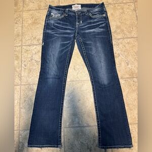 Women’s Big Star Liv Slim Boot Jeans, Size 32R,  Mid Rise, Dark Wash, Distressed